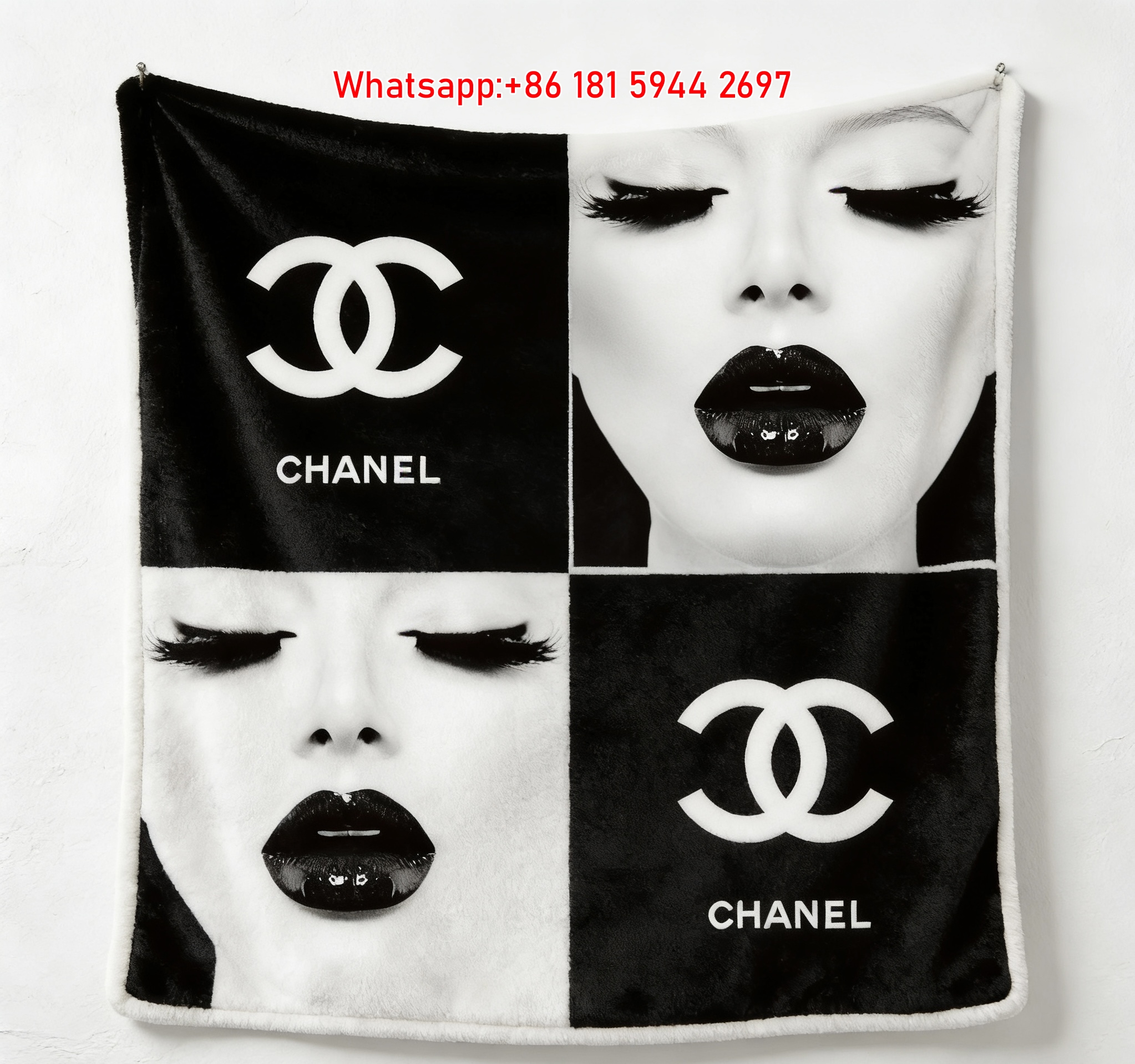 Chanel CC Logo Black & White Flannel Throw Blanket IMG_7181